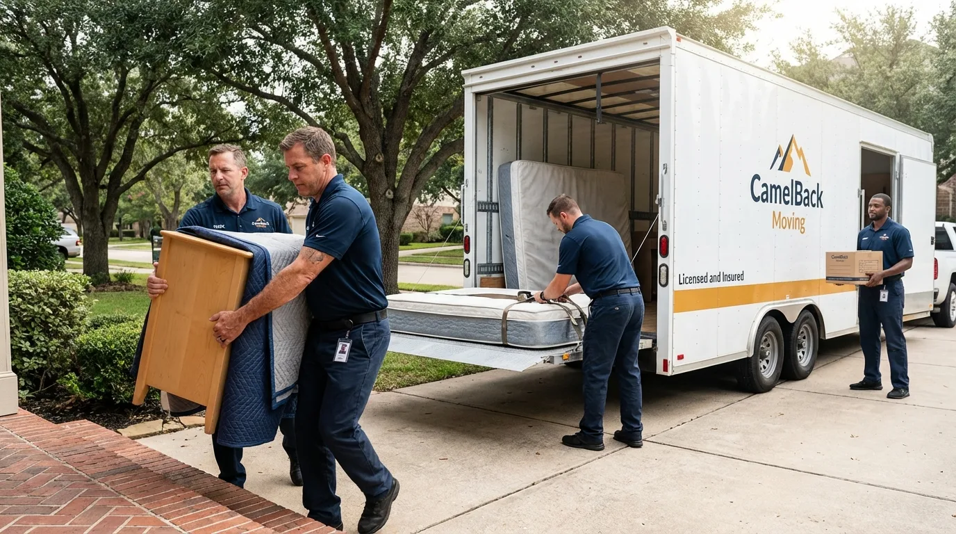 Crew loading residential truck for cross-state move from Hildebran, NC
