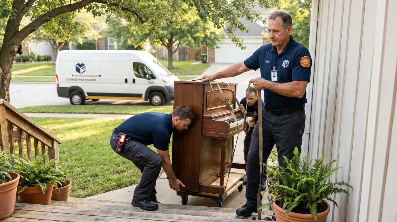 Licensed piano movers securing grand piano in Hildebran, NC